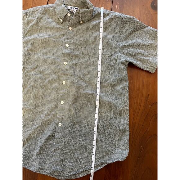 Cherokee Mens Medium Button Polo Shirt All Cotton Short Sleeve Green Box Pattern - Picture 6 of 8